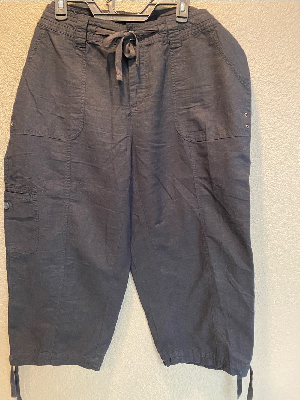 St. John’s Bay Black Drawstring Cargo Linen Pants